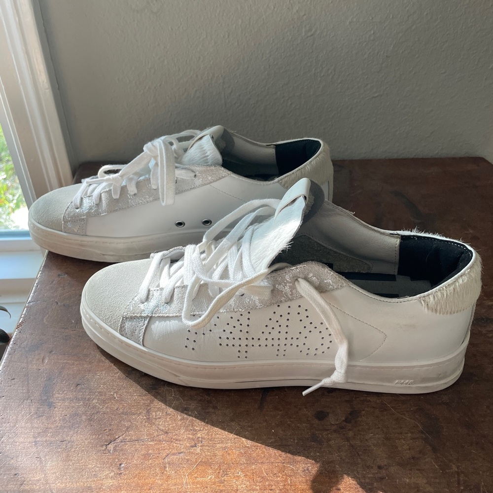 P448 size 40 white and silver faux-fur sneakers